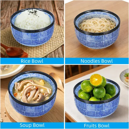 Vista 4 de Kichvoe Juego de cuencos de sopa de cerámica japonesa con tapa y cuchara, cuenco de miso/ramen de 4 pulgadas/8.45 onzas para fideos, arroz, cenas
