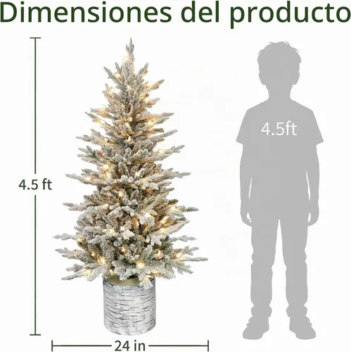 Vista 3 de Puleo International 4.5ft Pre-Lit Potted Flocked Arctic Fir Christmas Tree 419 puntas de ramas flocadas realistas, 70 luces incandescentes