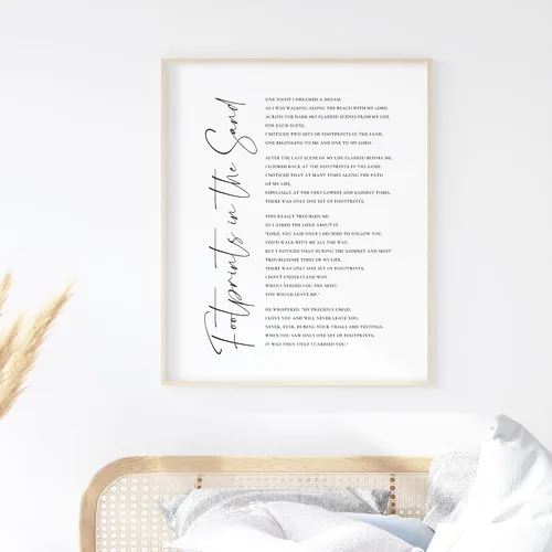 Vista 2 de Poema de huellas en la arena, impresión artística cristiana para pared, póster inspirador de oración de las Escrituras para decoración cristiana