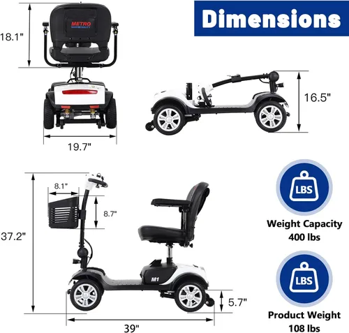Vista 2 de Scooter de movilidad plegable para personas mayores, scooter de 4 ruedas para adultos, scooter médico eléctrico compacto para viajes, dispositivo