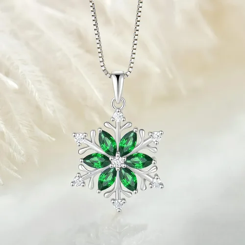 Vista 3 de STARCHENIE Collar de copo de nieve, aretes de plata de ley 925, juego de joyas de copo de nieve esmeralda para mujer