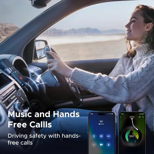 Vista 6 de UGREEN Receptor Bluetooth 6.0 para Auto con LDAC, Adaptador Bluetooth AUX de 3.5mm con Cancelación de Ruido AI para Auto, Receptor de Audio