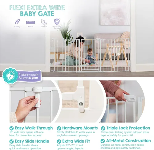 Vista 3 de Regalo Puerta de bebé configurable súper ancha de 76 pulgadas, incluye 4 paquetes de soportes de pared y accesorios