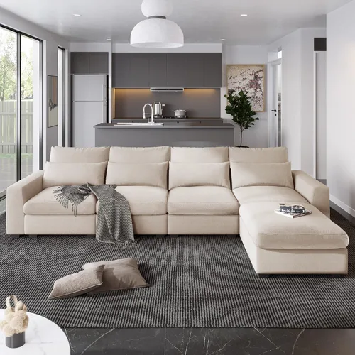 Vista 10 de KEVINSPACE Sofá seccional de 110 pulgadas, sofá en forma de U de 110 pulgadas, sofá de gran tamaño con respaldo cómodo tapizado con sillones dobles