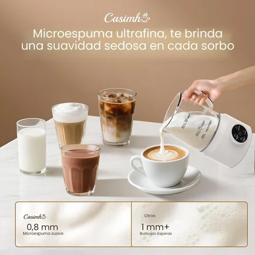 Vista 3 de Casimhu Espumador de Leche 4 en 1, Espumador de Leche Eléctrico y Vaporizador con Pantalla Táctil LED, Fondo Forrado de Cerámica, Calentador