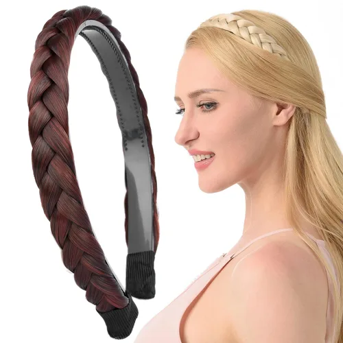 Vista 32 de Ancho de 1.5 cm Banda de pelo sintético trenzada estrecha con dientes para mujeres y niñas (Negro)
