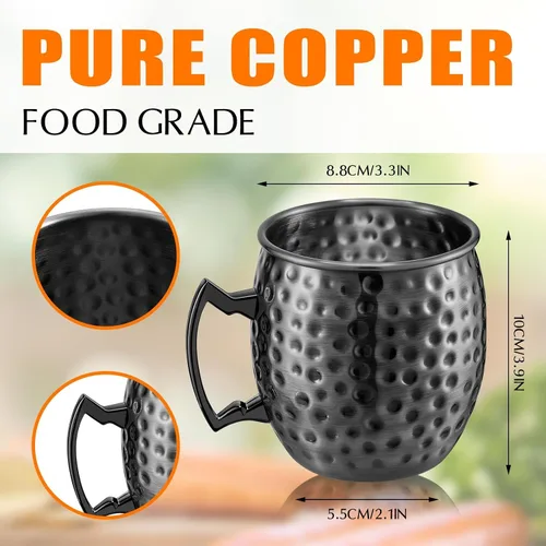 Vista 2 de Tessco Juego de 12 Tazas Moscow Mule de 16 oz, Juego de Tazas de Cobre, Tazas de Acero Inoxidable Plateadas en Cobre 304 Martilleadas para Bebidas