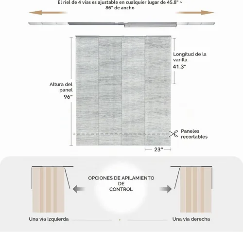 Vista 5 de GoDear Design Persianas verticales ajustables para puerta corredera de vidrio de 45.8 a 86 pulgadas de ancho x 96 pulgadas de alto, persianas