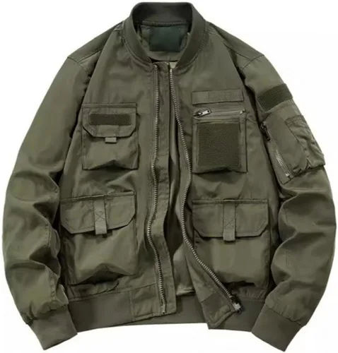 Vista 4 de Chaqueta bomber acolchada para hombre, chaqueta militar de vuelo para hombre, chaquetas casuales de otoño, ropa de abrigo ligera de invierno