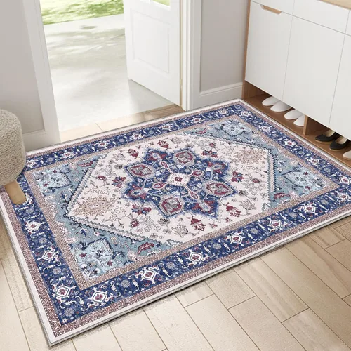 Vista 322 de OPPODREAM Alfombras suaves, pequeñas y lavables con parte trasera antideslizante, alfombra de cachemira sintética de pelo bajo, 2 x 3 pies, azul