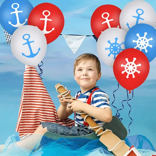 Vista 6 de 30 globos náuticos para decoración de cumpleaños, globos náuticos de 12 pulgadas, anclajes de rueda para decoración de cumpleaños temática