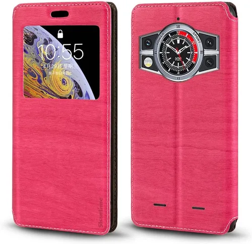 Vista 8 de Funda de piel sintética con ventana magnética invisible compatible con Cubot Kingkong 9, cubierta transparente inteligente con protección completa