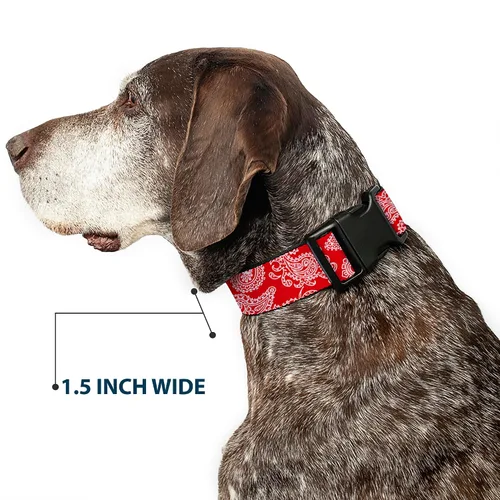 Vista 7 de Buckle-Down Collar de clip de plástico rojo y blanco Paisley de 9-15 pulgadas, pequeño Paisley Red White Durable Adjustable ID Tag Ring Side