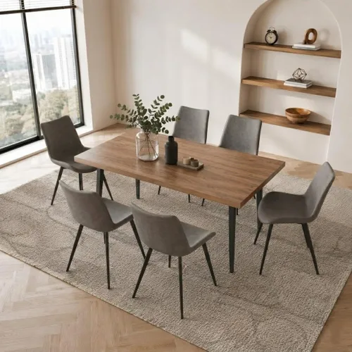 Vista 49 de ZckyCine Conjunto moderno de mesa de comedor de 5 piezas con mesa rectangular de madera y 4 sillas tapizadas en cuero, capacidad para 4 personas