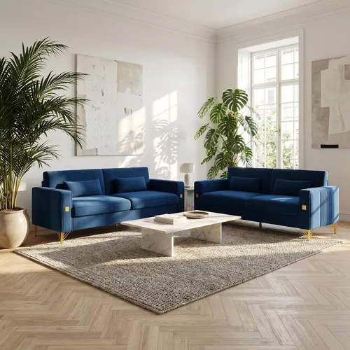 Vista 15 de Sofá de terciopelo de 85.63 pulgadas, moderno sofá biplaza con almohadas, juego de 2 para sala de estar, dormitorio, muebles de apartamento con Beige