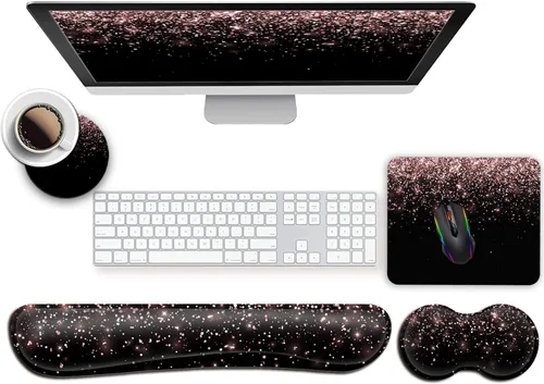 Vista 9 de Reposamuñecas para teclado y mouse con soporte acolchado de espuma viscoelástica, base antideslizante duradera para computadora, laptop, accesorios