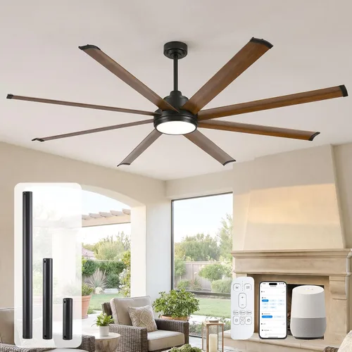 Vista 10 de 72 Inch Outdoor Ceiling Fan with Light, Modern Black Smart Ceiling Fan with Alexa/App/Remote Control, 8 Anti-Rust Aluminum Blades, High 9799 CFM
