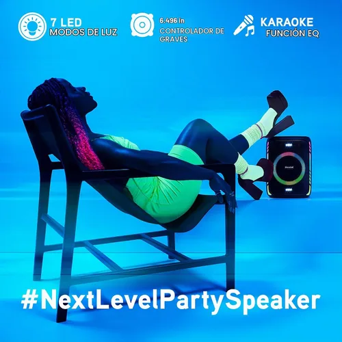 Vista 4 de BlueAnt X5i - Altavoz Bluetooth de 120 W, aumento de graves masivo con micrófonos inalámbricos duales para karaoke, espectáculo de luz LED, batería