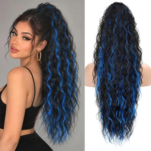 Vista 10 de KooKaStyle Extensión de cola de caballo con cordón de 26 pulgadas (66 cm) para mujeres, extensiones de cabello sintético rizado largo para uso