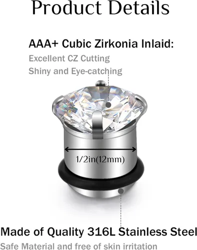 Vista 2 de FECTAS Calibre de oído dilatador tapones con anillo tórico piercing joyería plata 00G