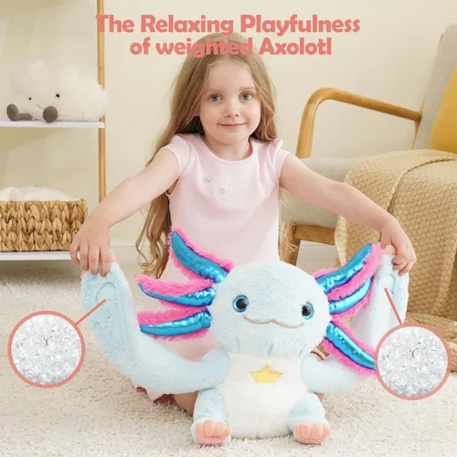 Vista 4 de Micling Animal de Peluche con Peso - Ajolote Azul 4.5 libras, Ideal para Necesidades Sensoriales, Autismo y Ansiedad Comodidad y Relajación tanto