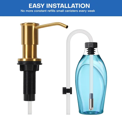 Vista 7 de Dispensador de jabón para fregadero de cocina, dispensadores de jabón integrados de oro cepillado, dispensador de jabón para fregadero de acero