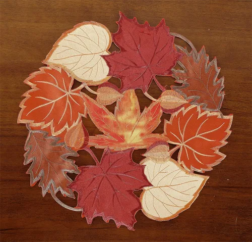 Vista 6 de Juego de 4 manteles individuales de otoño de 14 pulgadas con apliques bordados de hojas de arce bordadas para el hogar, cena, vacaciones, cosecha
