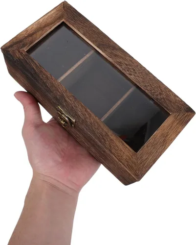 Vista 4 de SEWACC 3-compartment Display Box with Acrylic, Pine Wood Cabinet Organizer
