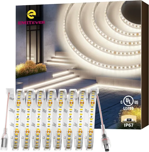 Vista 11 de EMITEVER Tira de luces LED para exteriores, impermeable, 16.4 pies, 2700 K, blanco cálido, 24 V, cinta LED de silicona regulable, iluminación IP67