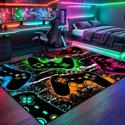 Vista 17 de Alfombra de suelo con estampado de videojuegos 3D para niños, alfombra pequeña roja para dormitorio, tapete de piso para habitación de niños