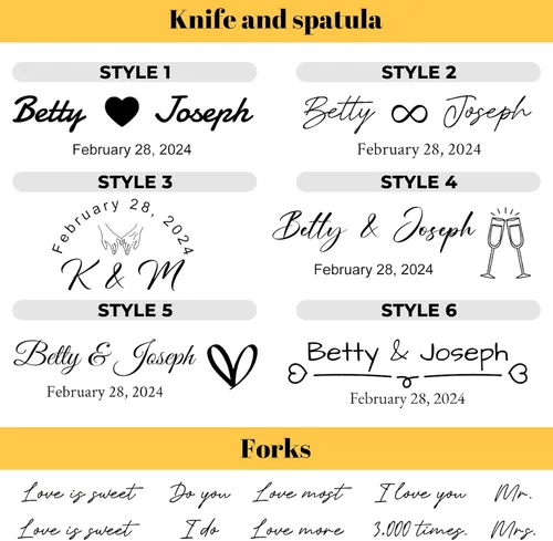 Vista 7 de Juego de cuchillos y servidores personalizados para tartas de boda, tenedores de acero inoxidable, cortador de tartas, juego de corte de pastel