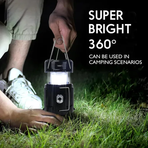 Vista 3 de Linterna Solar Portátil con Ventilador Recargable Actualizada 2025 - Linterna LED de Campamento Plegable y Liviana para Cortes de Energía, Linterna