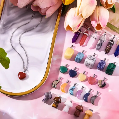 Vista 5 de Henoyso 100 dijes de cristal para hacer joyas, cuentas de piedra irregular, colgantes de formas variadas, cuentas de piedras preciosas naturales a