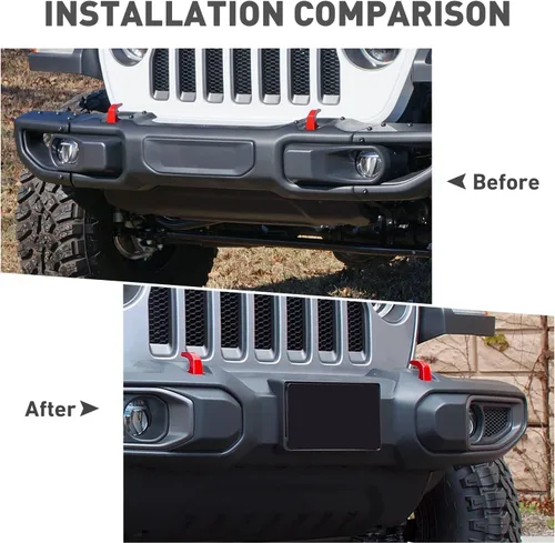 Vista 4 de Soporte de matrícula frontal Portamatrícula compatible con Jeep Wrangler JL JLU JT 2018-2024