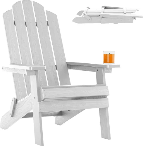 Vista 15 de MXIMU Silla Adirondack plegable para exteriores: sillas Adirondack fáciles de montar y cómodas, silla de plástico compuesto para todo tipo de clima