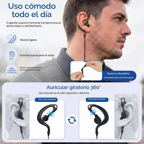 Vista 9 de Walkie Talkie Auricular con micrófono PTT 2-Pin G-forma de auriculares de seguridad