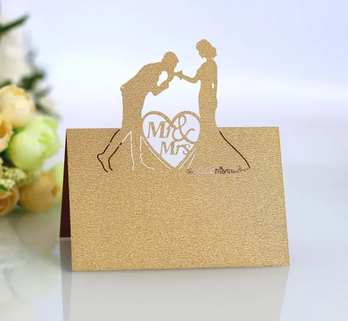 Vista 22 de 50 tarjetas de lugar, tarjetas de mesa, tarjetas de nombre para ajuste de mesa, romántico, amante, corazón, tarjeta de papel, banquete de asiento 3d