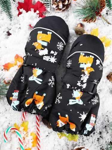Vista 7 de Manoplas de esquí para niños, guantes de invierno impermeables para nieve, guantes cálidos y resistentes al viento para niños y niñas