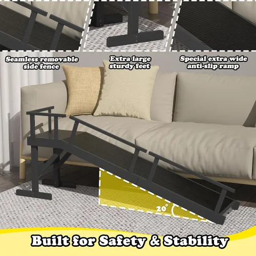 Vista 5 de Rampa para perros de 20 pulgadas de altura para cama, rampa grande para mascotas de 61 pulgadas de largo con superficie antideslizante, rampa
