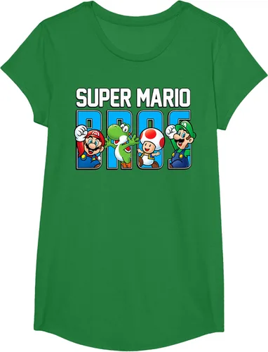 Vista 45 de Super Mario Bros Characters Letter Fill Graphic T-Shirt Camiseta, Negro