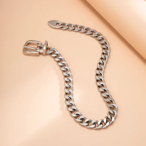 Vista 5 de Kercisbeauty Gargantilla de cadena gruesa estilo cinturón plateado para mujeres y niñas, joyería punk para ocasiones especiales, Metal, No es una