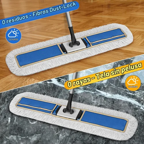 Vista 2 de Trapeador de polvo comercial de 41 pulgadas: escoba de empuje grande, industrial, resistente, trapeador seco de madera dura con 2 almohadillas