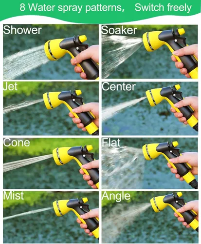 Vista 5 de Manguera de jardín con carrete, manguera de agua expandible de 50 pies con boquilla de 8 patrones, ligera y flexible para jardinería, lavado