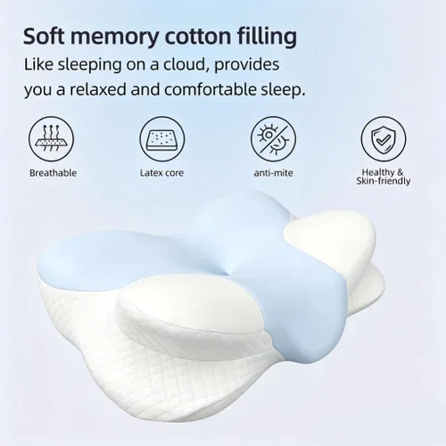 Vista 7 de Almohada cervical ergonómica de espuma viscoelástica para dolor de Azul