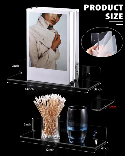 Vista 3 de Blulu 8 estantes flotantes de acrílico, estante invisible montado en la pared para libros, plantas, imágenes, maquillaje, discos, exhibición en sala