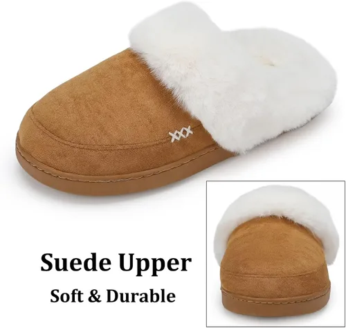 Vista 3 de NineCiFun Pantuflas de casa de gamuza para mujer y hombre, pantuflas mullidas con forro de piel sintética para interiores y exteriores, zapatos