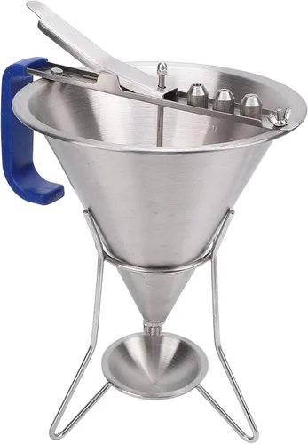 Vista 5 de Embudo de confitería de acero inoxidable con soporte, dispensador de masa de pasteles, herramienta de horneado para panqueques, cupcakes, bolas