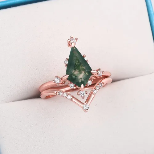 Vista 5 de LAZLUVU Anillos de compromiso de cristal, anillos de boda chapados en oro, anillo de boda para mujer