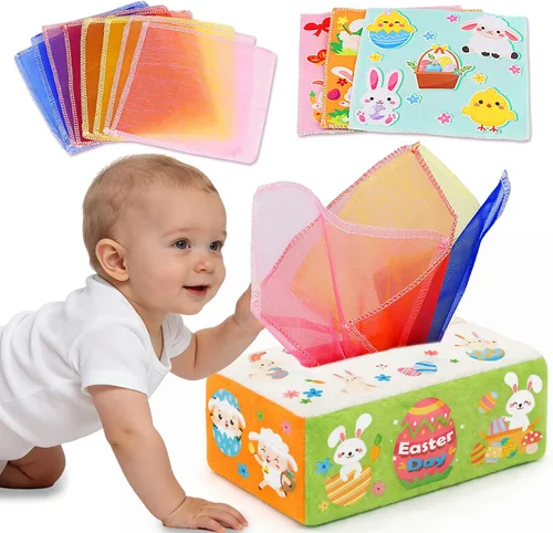 Vista 8 de Juguetes para bebés de 6 a 12 meses: Caja de pañuelos para bebés Colorido