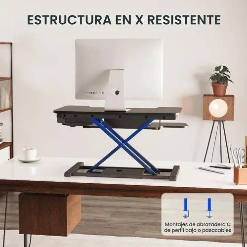 Vista 5 de FLEXISPOT Convertidor de escritorio de pie motorizado de 32 pulgadas, elevador de escritorio eléctrico para estar de pie, soporte de escritorio
